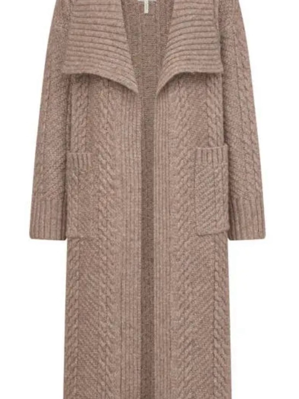 Avec Les Filled - Long Cable Knit Open-Front Cardigan Sweater - color Mink